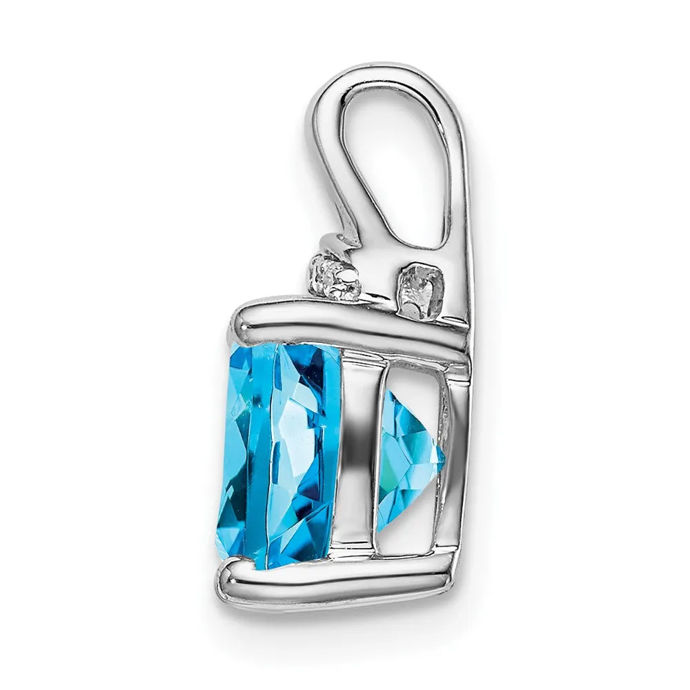 14k White Gold Cushion Blue Topaz and Diamond Pendant