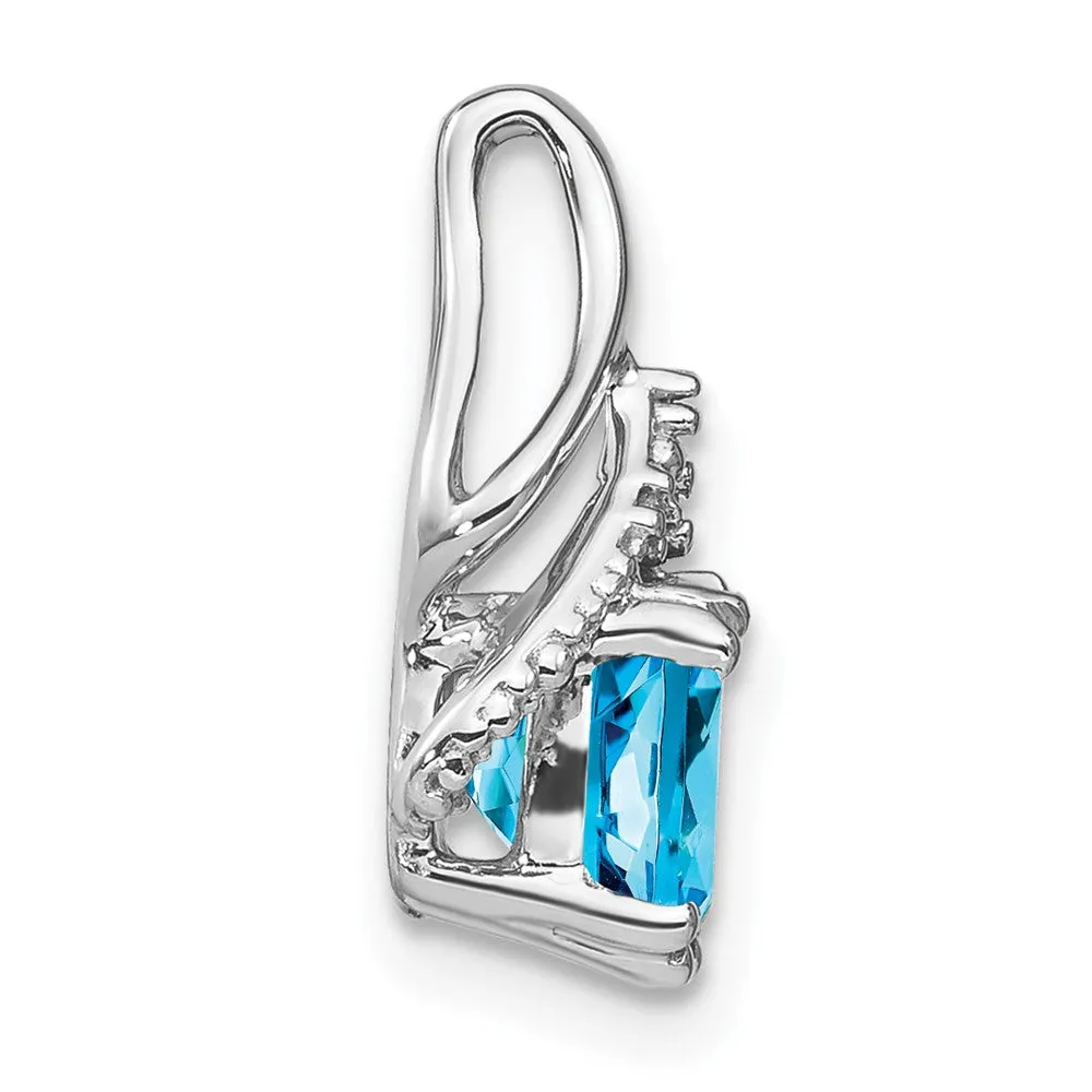 14k White Gold Cushion Blue Topaz and Diamond Pendant