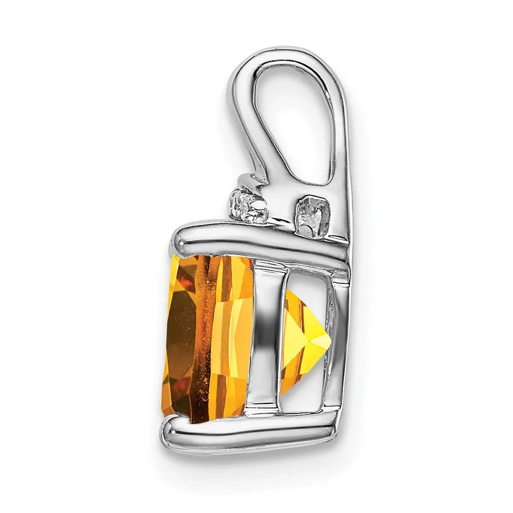 14k White Gold Cushion Citrine and Diamond Pendant