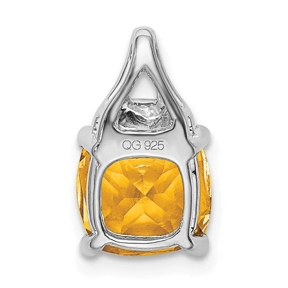 14k White Gold Cushion Citrine and Diamond Pendant