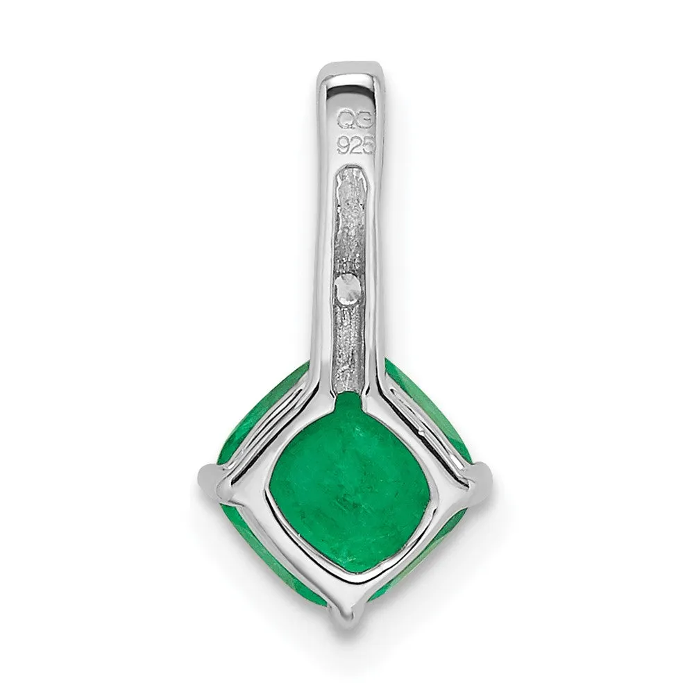 14k White Gold Cushion Emerald and Diamond Pendant