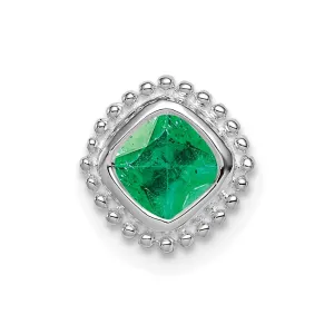14k White Gold Cushion Emerald Chain Slide