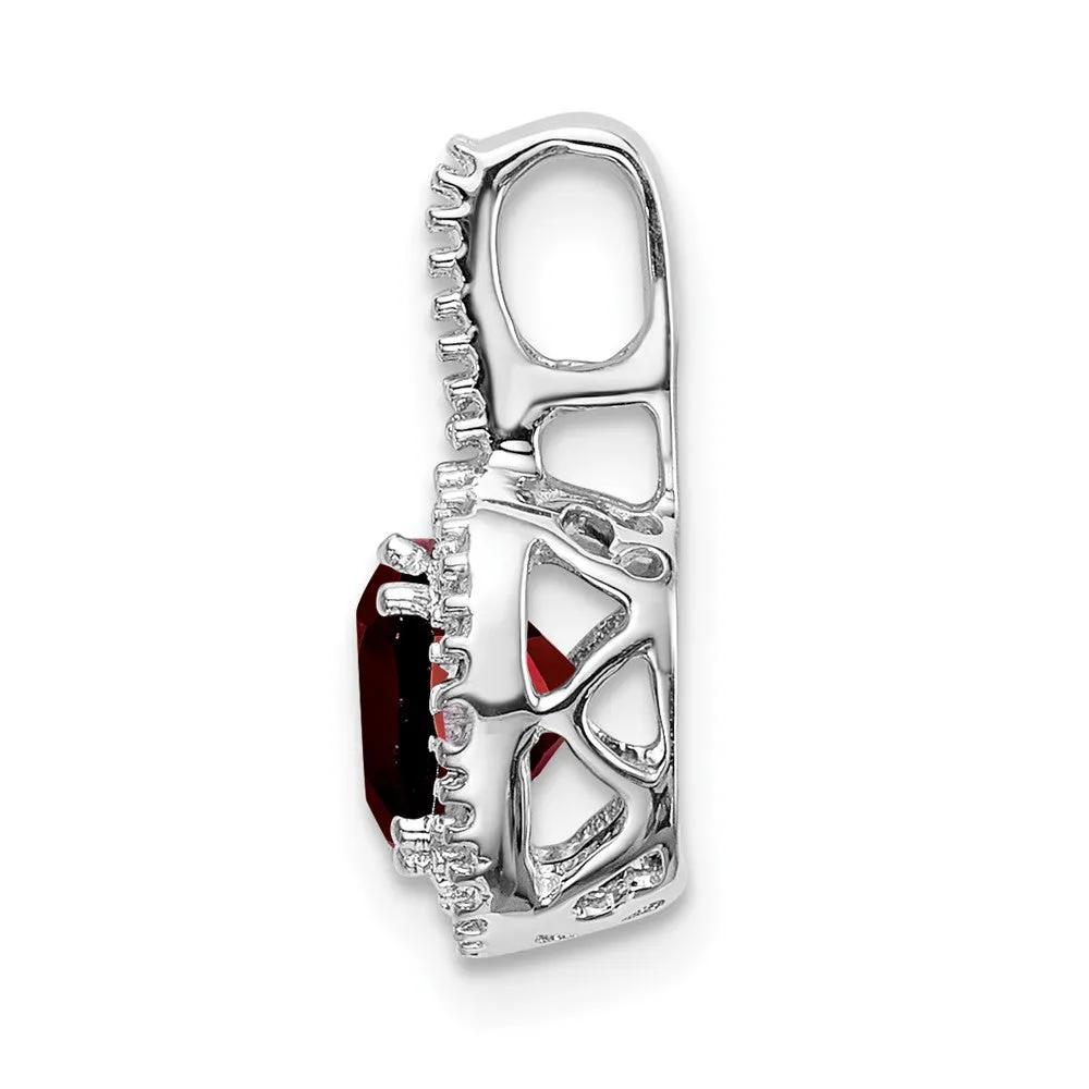 14k White Gold Cushion Garnet and Diamond Pendant