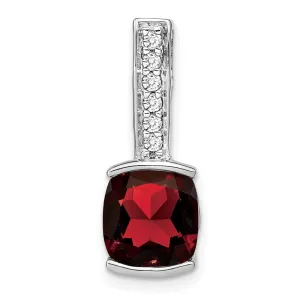 14k White Gold Cushion Garnet and Diamond Pendant