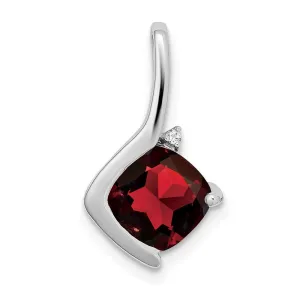 14k White Gold Cushion Garnet and Diamond Pendant