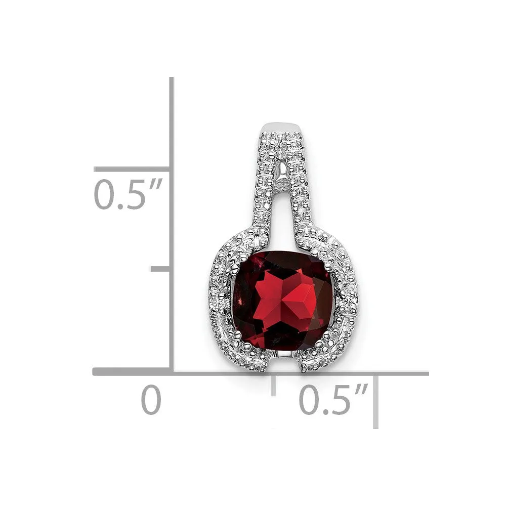 14k White Gold Cushion Garnet and Diamond Pendant