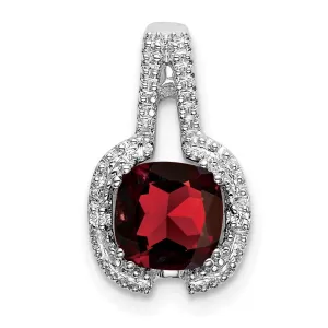 14k White Gold Cushion Garnet and Diamond Pendant