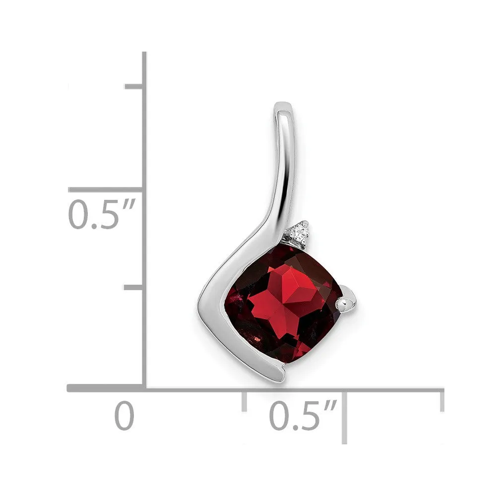 14k White Gold Cushion Garnet and Diamond Pendant
