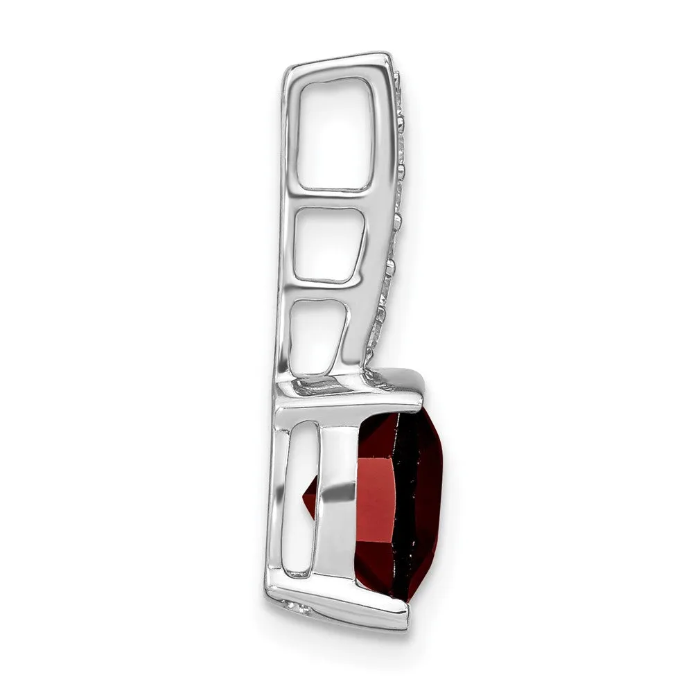 14k White Gold Cushion Garnet and Diamond Pendant