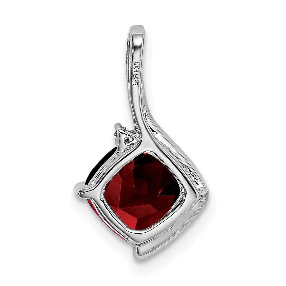 14k White Gold Cushion Garnet and Diamond Pendant