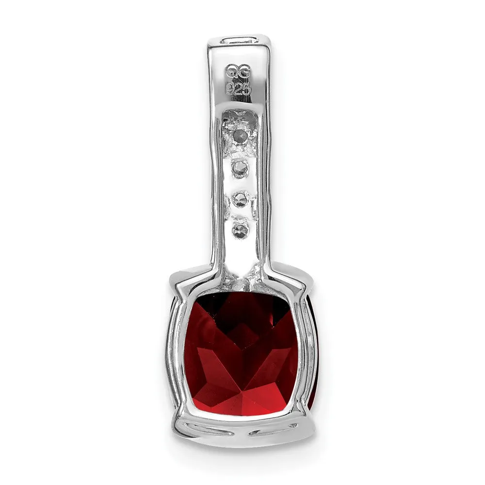 14k White Gold Cushion Garnet and Diamond Pendant