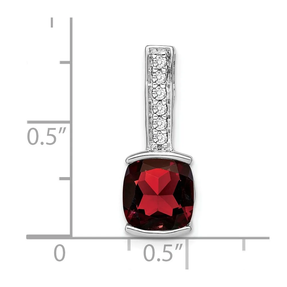 14k White Gold Cushion Garnet and Diamond Pendant