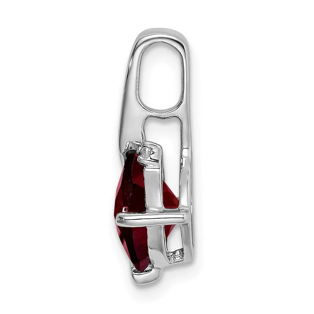 14k White Gold Cushion Garnet and Diamond Pendant