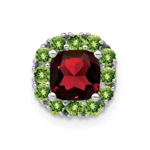 14k White Gold Cushion Garnet and Peridot Chain Slide