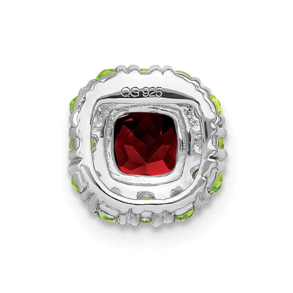 14k White Gold Cushion Garnet and Peridot Chain Slide