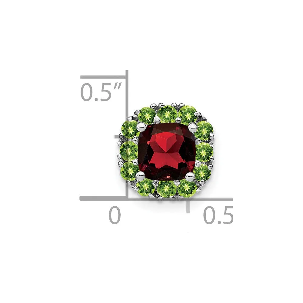 14k White Gold Cushion Garnet and Peridot Chain Slide