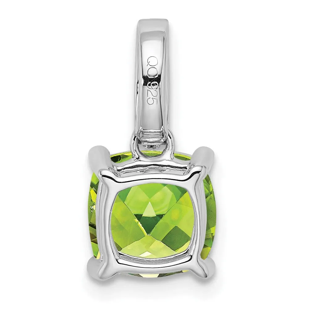 14k White Gold Cushion Peridot and Diamond Pendant