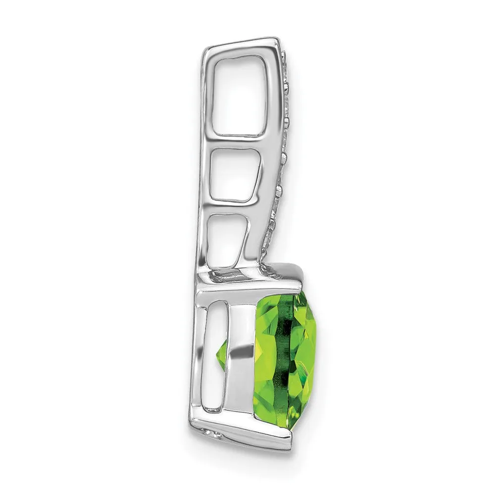 14k White Gold Cushion Peridot and Diamond Pendant