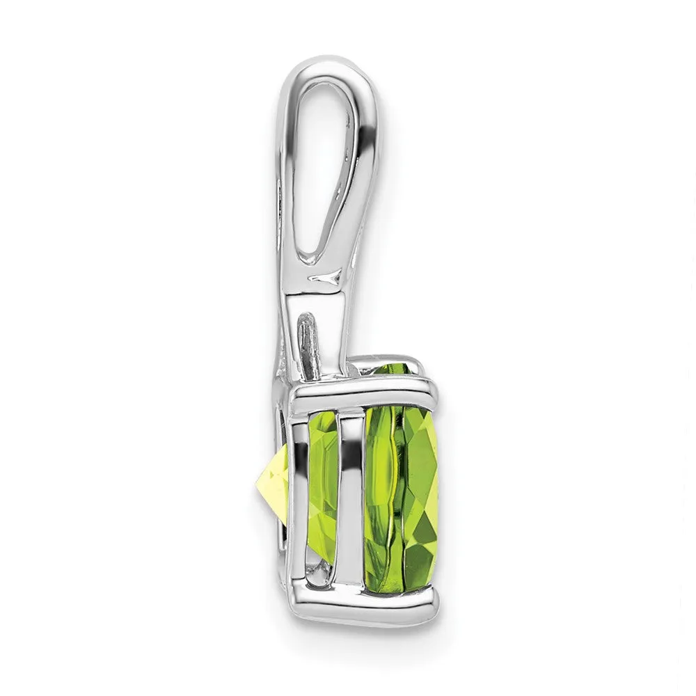 14k White Gold Cushion Peridot and Diamond Pendant