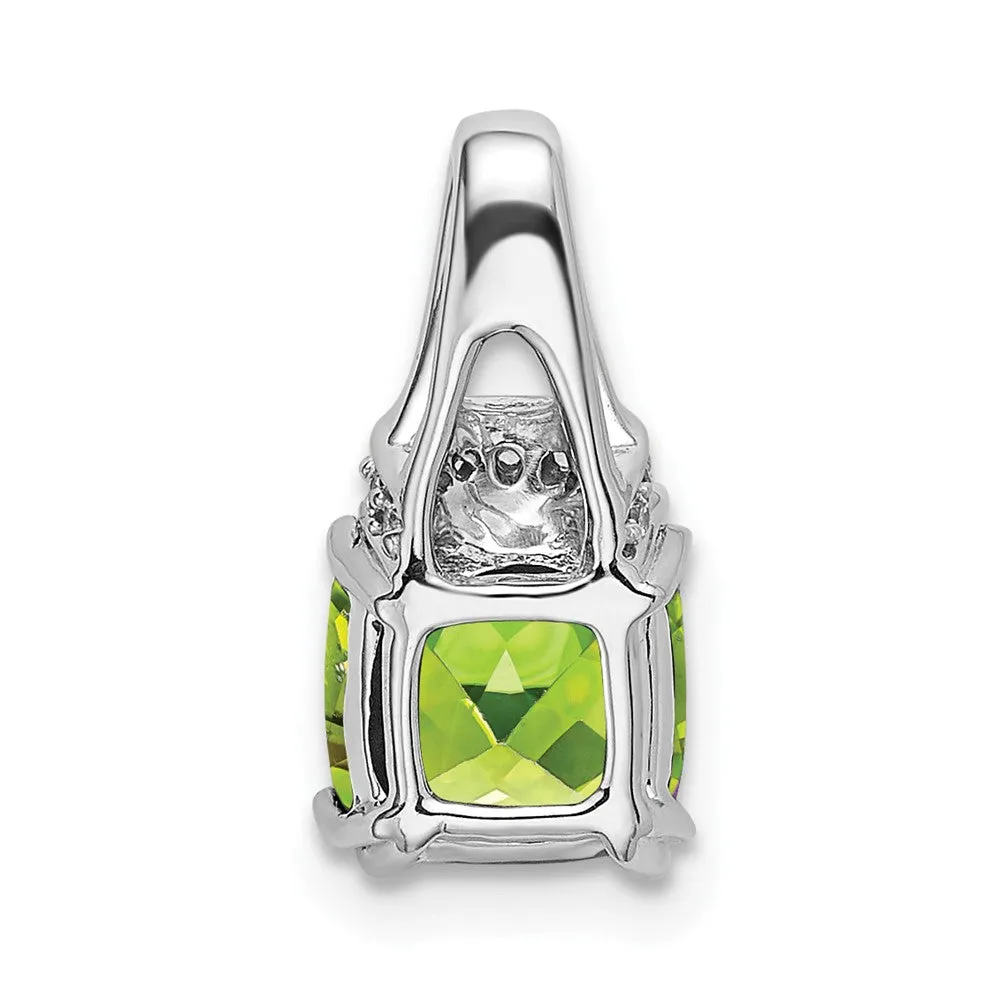 14k White Gold Cushion Peridot and Diamond Pendant