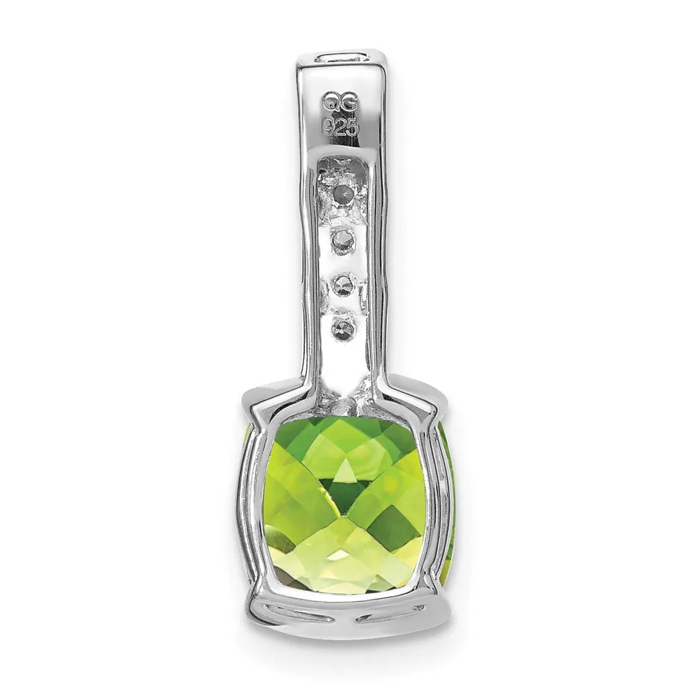 14k White Gold Cushion Peridot and Diamond Pendant