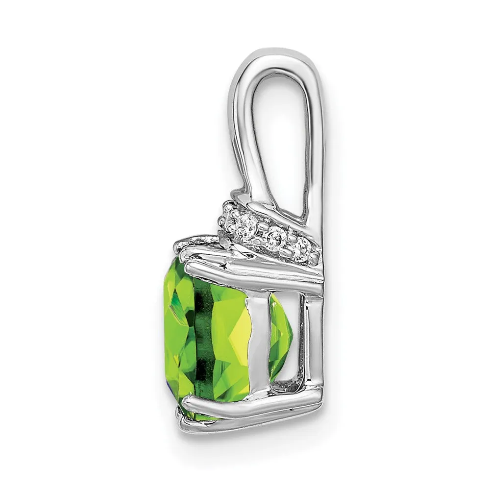 14k White Gold Cushion Peridot and Diamond Pendant