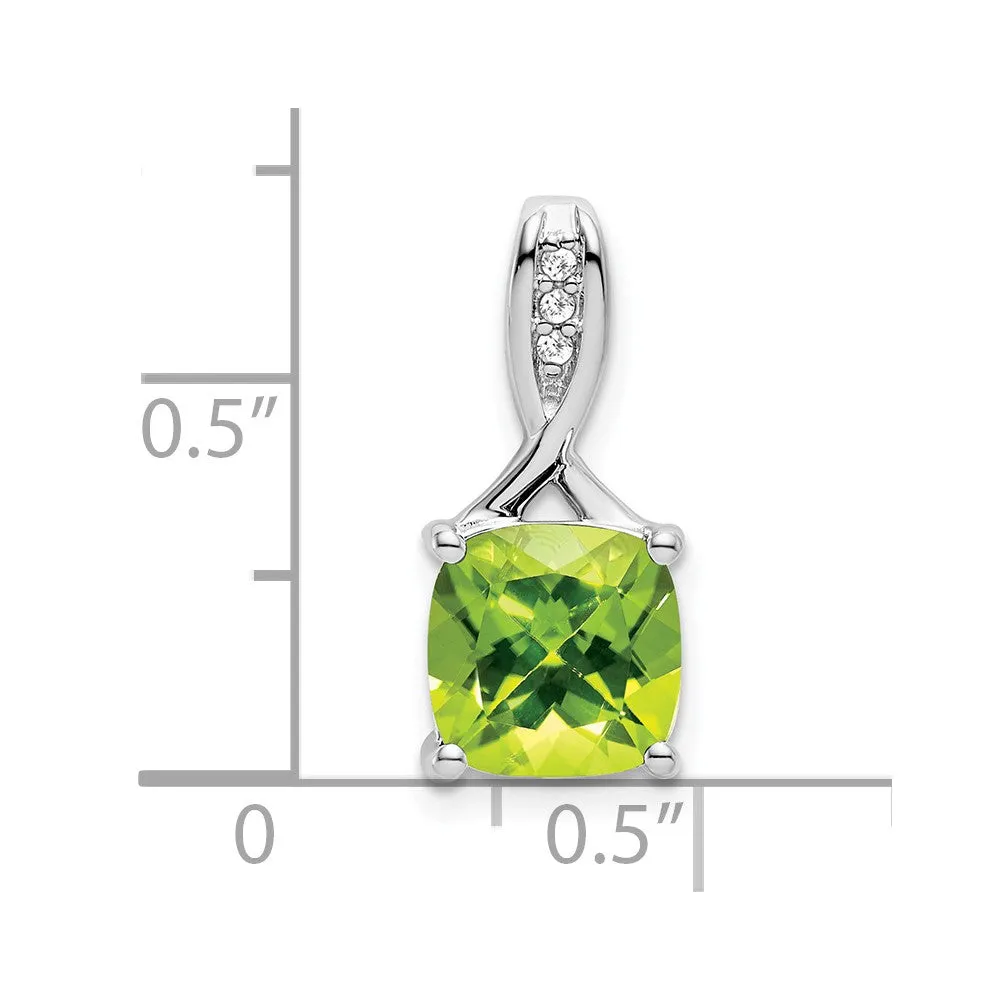 14k White Gold Cushion Peridot and Diamond Pendant