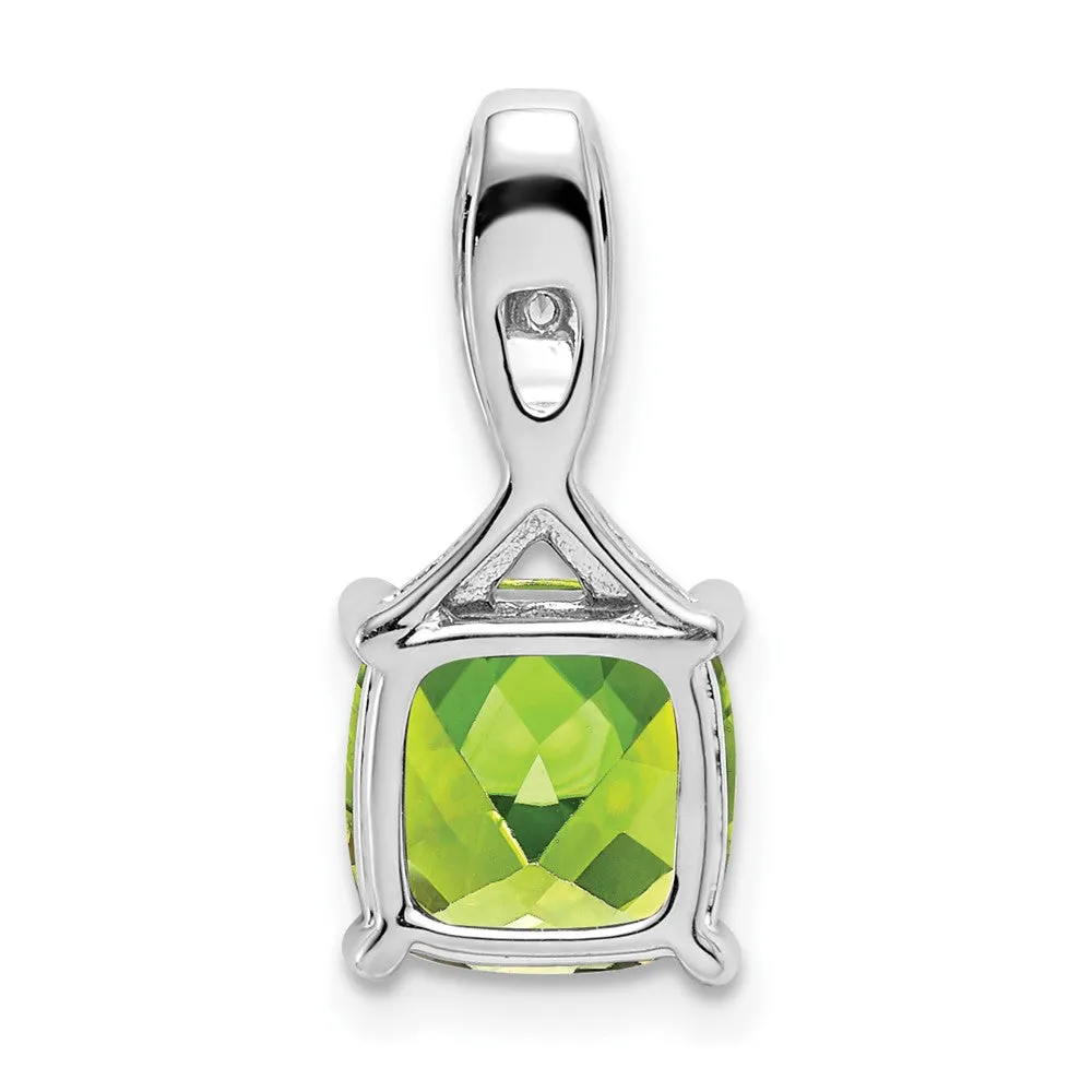 14k White Gold Cushion Peridot and Diamond Pendant