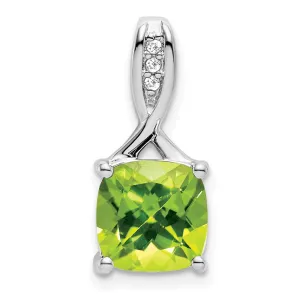 14k White Gold Cushion Peridot and Diamond Pendant