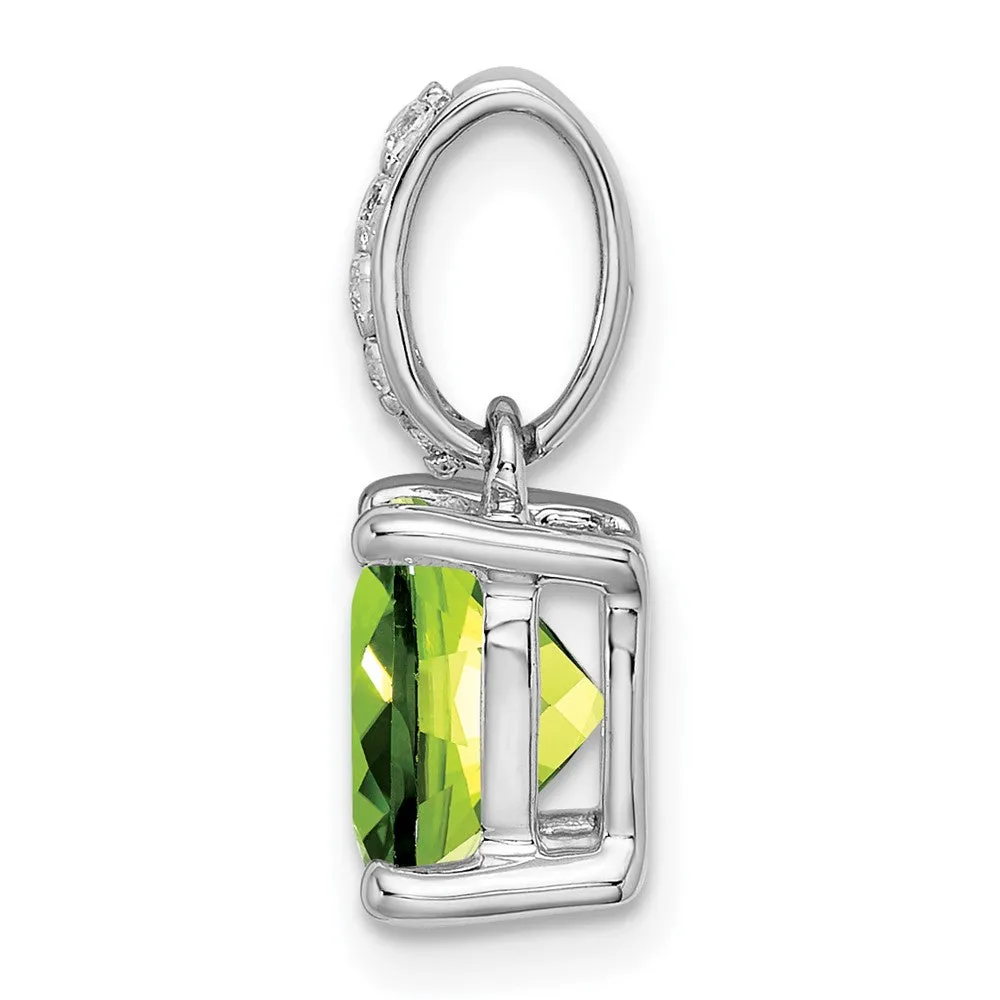 14k White Gold Cushion Peridot and Diamond Pendant