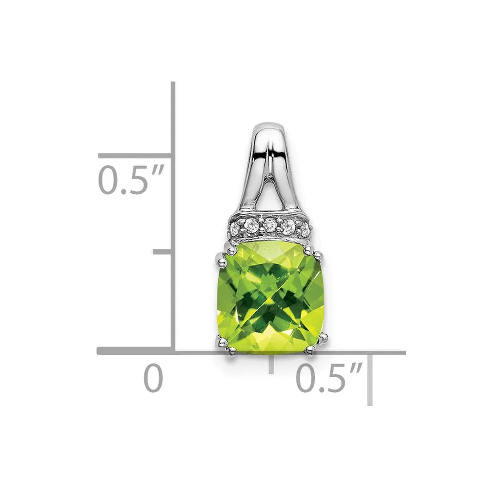 14k White Gold Cushion Peridot and Diamond Pendant