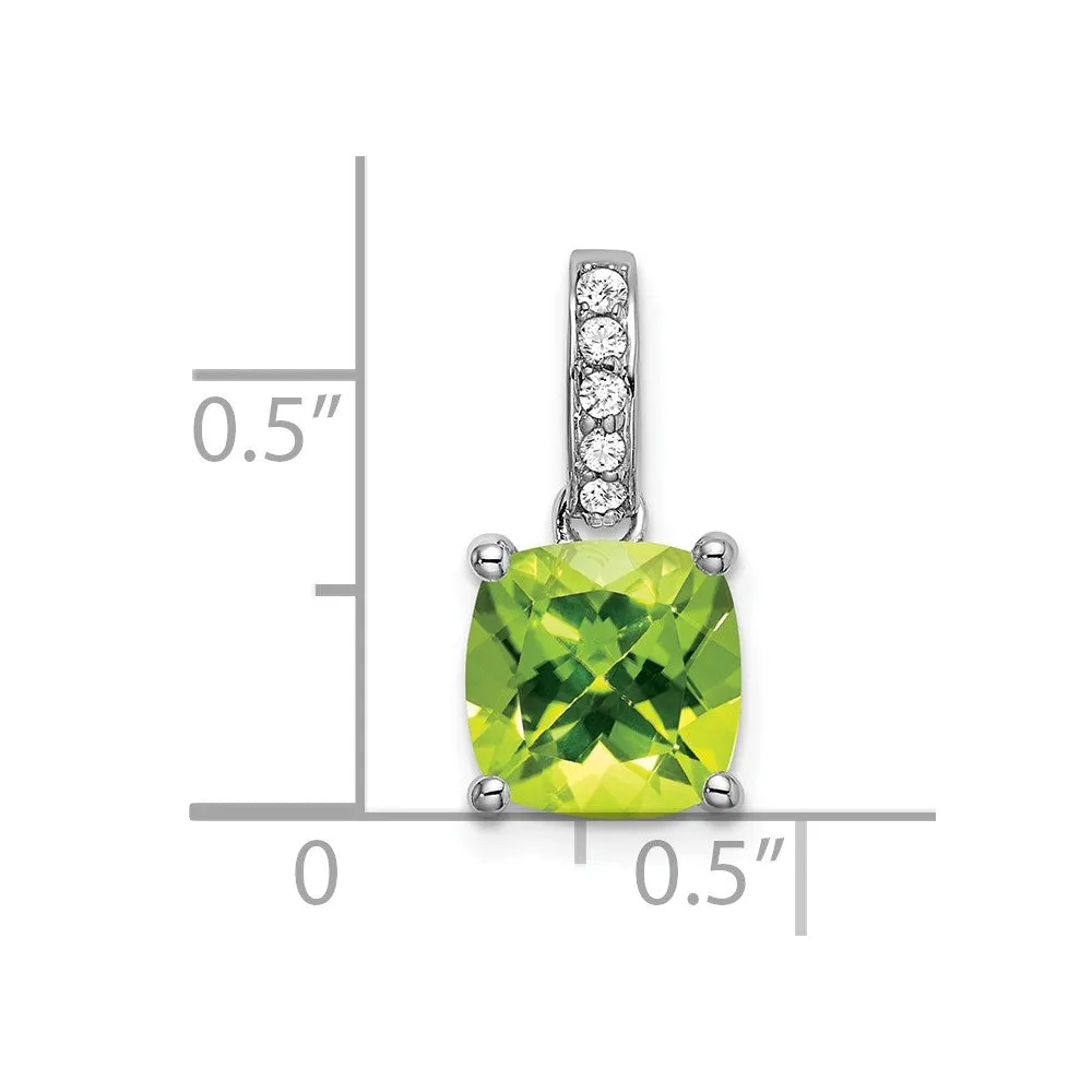 14k White Gold Cushion Peridot and Diamond Pendant