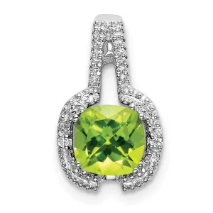14k White Gold Cushion Peridot and Diamond Pendant
