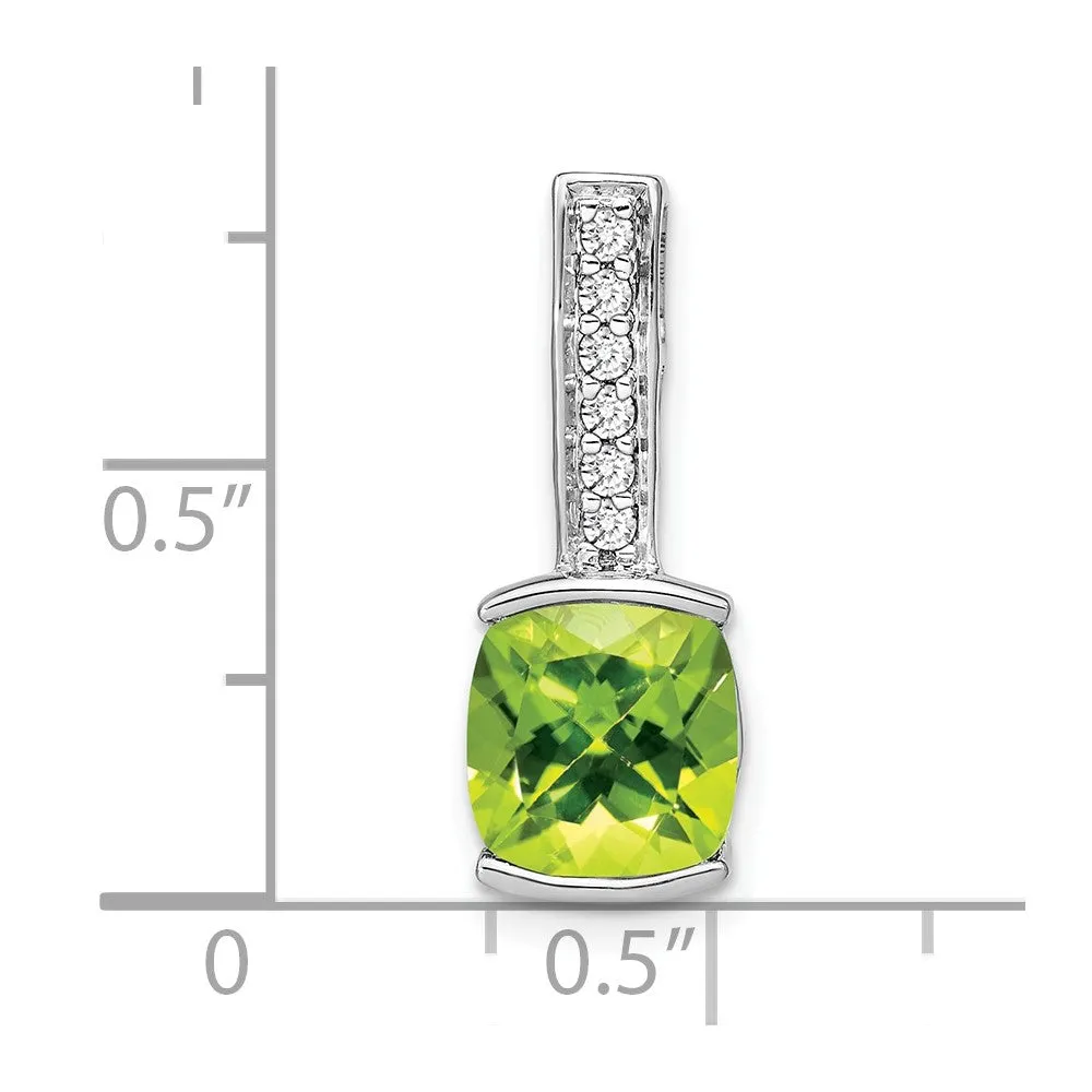14k White Gold Cushion Peridot and Diamond Pendant