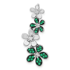 14k White Gold Diamond and Emerald 4 Flowers Pendant