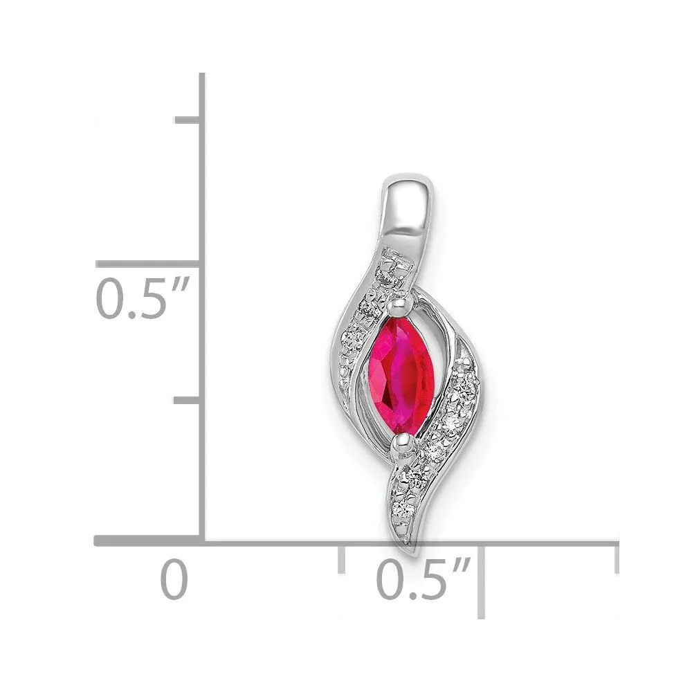 14k White Gold Diamond and Marquise .25 Ruby Pendant