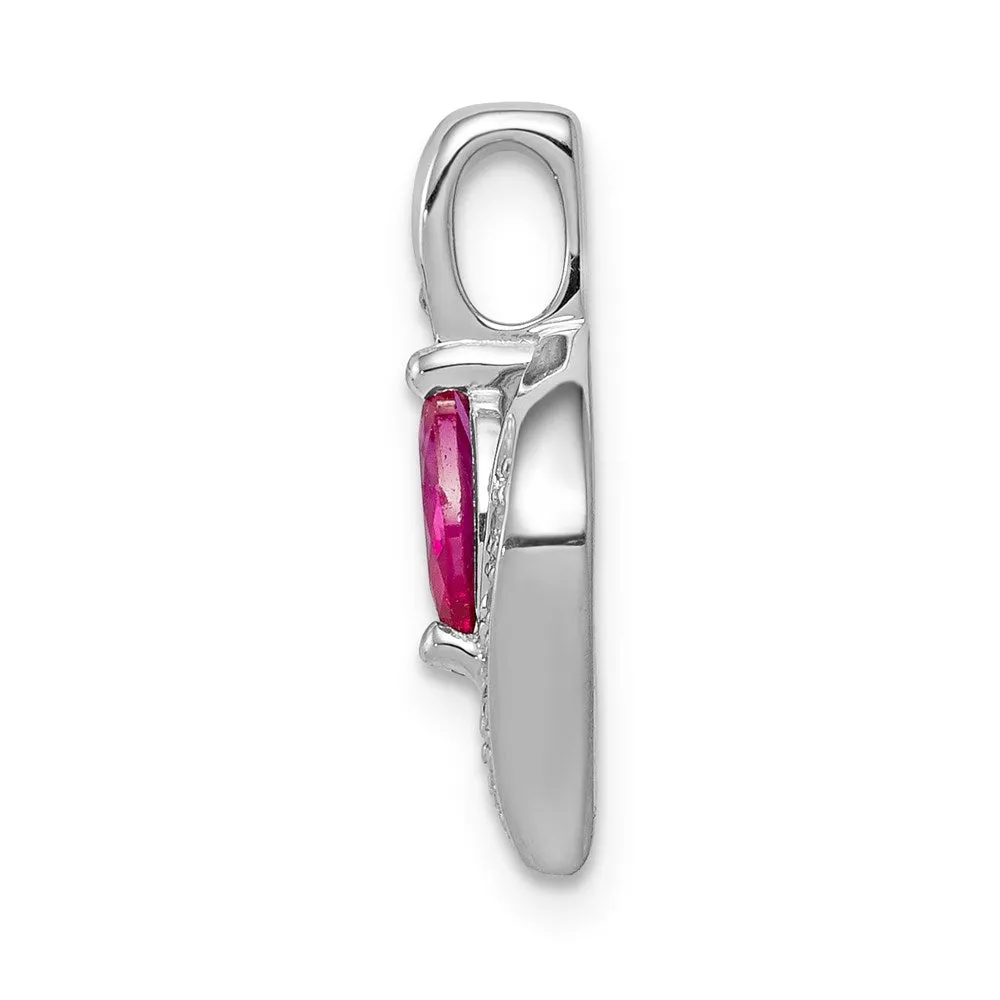 14k White Gold Diamond and Marquise .25 Ruby Pendant