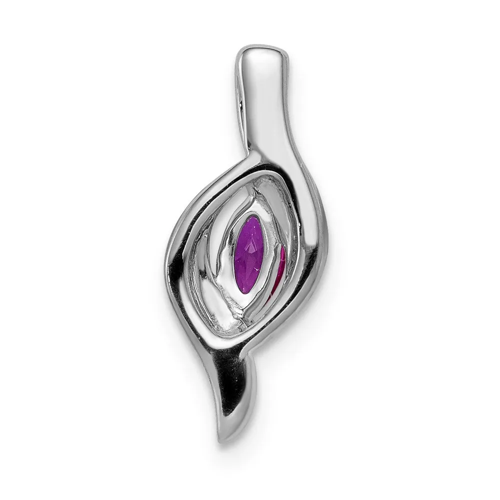 14k White Gold Diamond and Marquise .25 Ruby Pendant