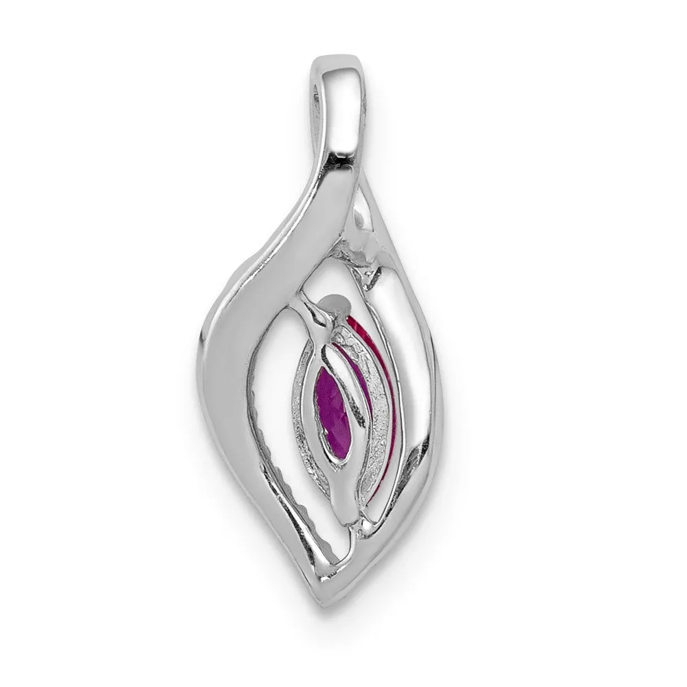 14k White Gold Diamond and Marquise .32 Ruby Pendant