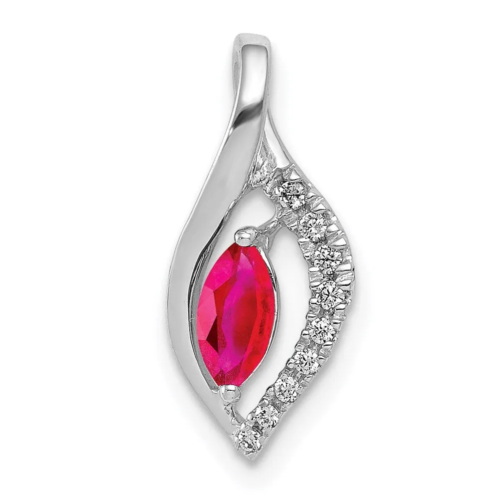 14k White Gold Diamond and Marquise .32 Ruby Pendant