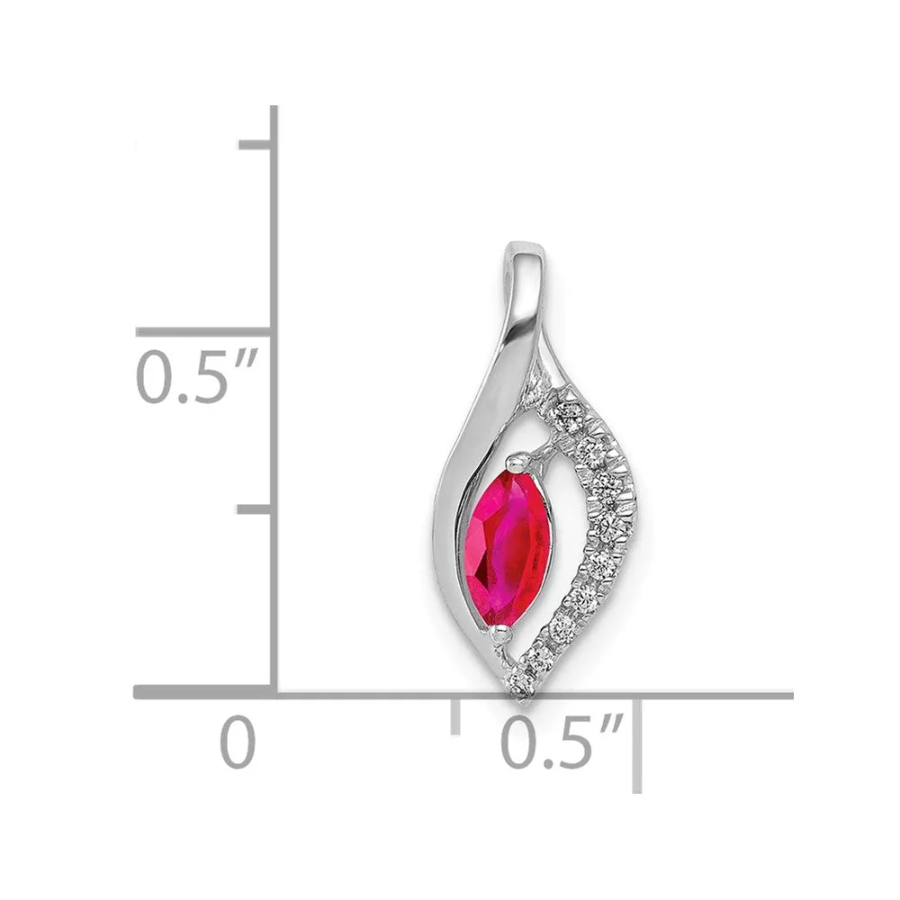 14k White Gold Diamond and Marquise .32 Ruby Pendant