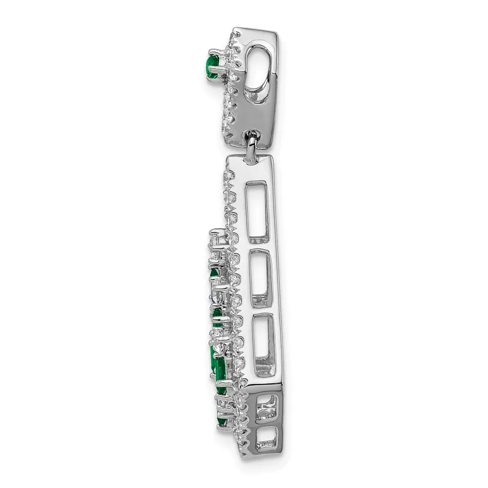 14k White Gold Emerald and Diamond Chain Slide