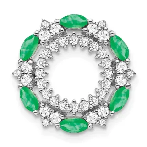 14k White Gold Emerald and Diamond Circle Chain Slide