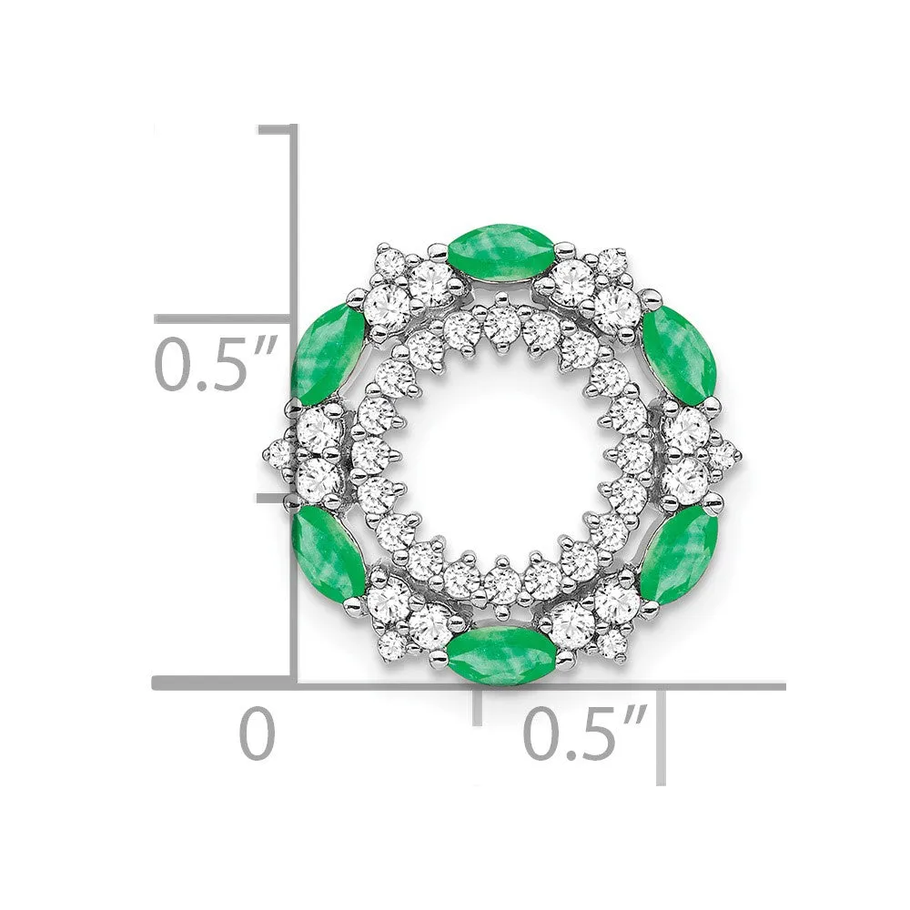 14k White Gold Emerald and Diamond Circle Chain Slide