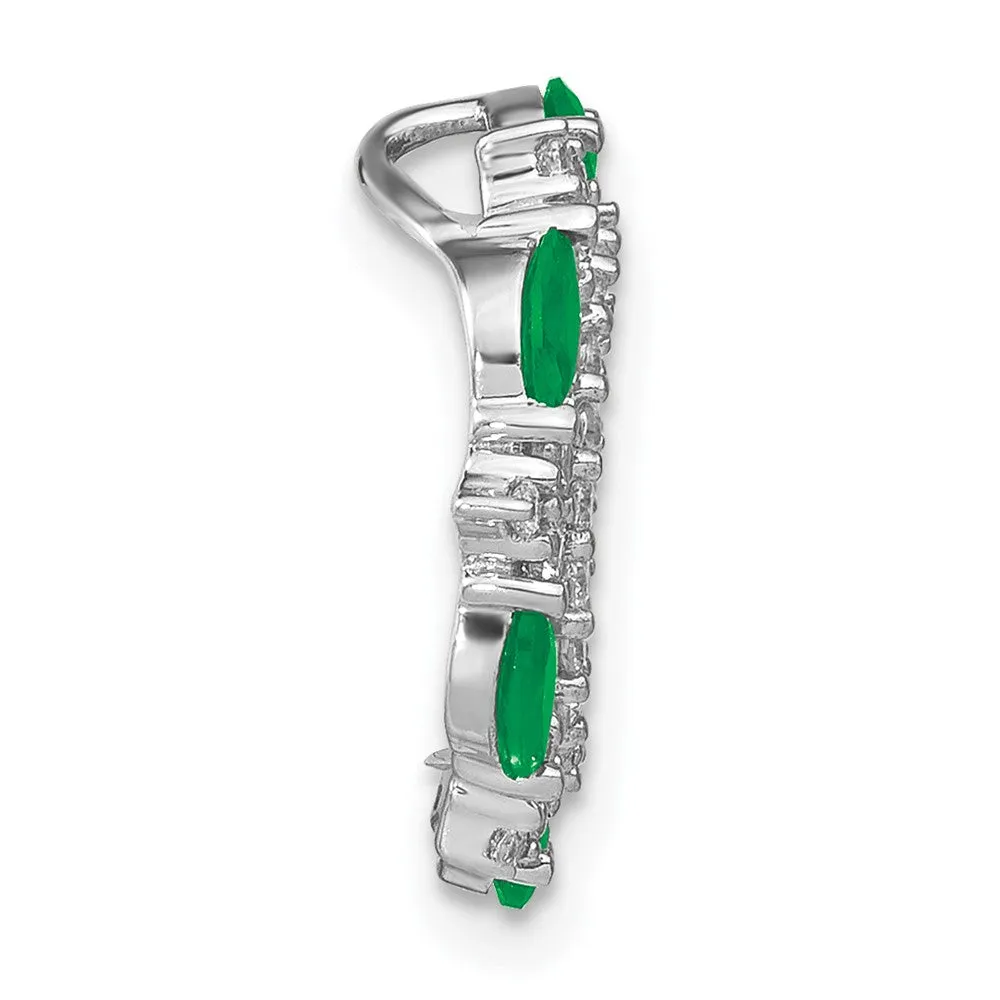 14k White Gold Emerald and Diamond Circle Chain Slide