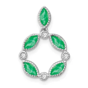 14k White Gold Emerald and Diamond Pendant