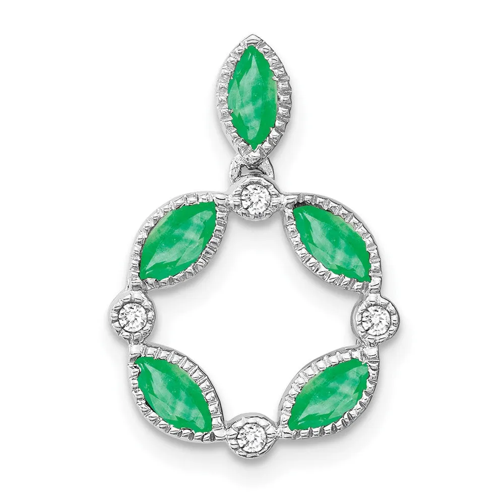 14k White Gold Emerald and Diamond Pendant