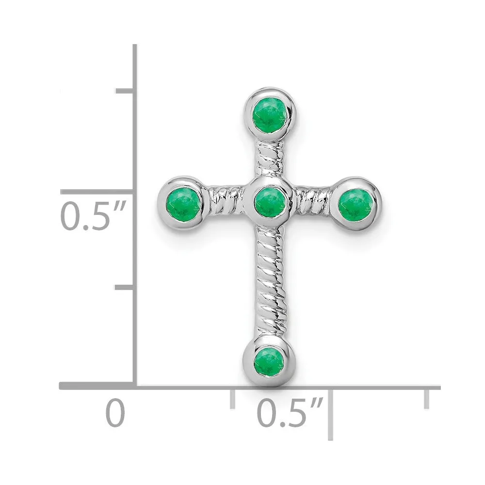 14k White Gold Emerald Cross Chain Slide