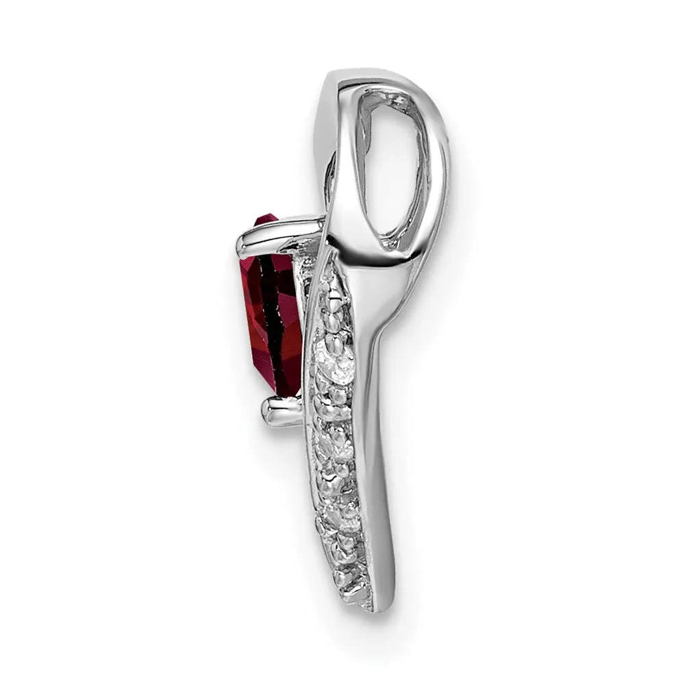 14k White Gold Garnet and Diamond Heart Pendant