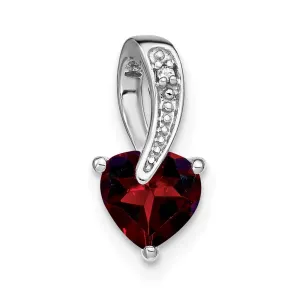 14k White Gold Garnet and Diamond Heart Pendant
